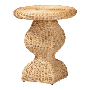 Baxton Studio Bali & Pari Hideo Handwoven Rattan Sculptural Side Table Boho Hourglass Pedestal Hideo-Natural Rattan-ET