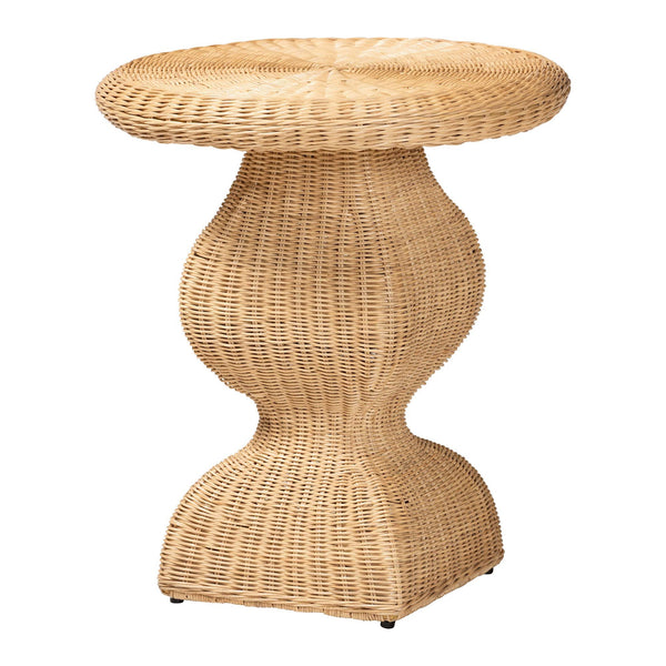 Baxton Studio Bali & Pari Hideo Handwoven Rattan Sculptural Side Table Boho Hourglass Pedestal Hideo-Natural Rattan-ET