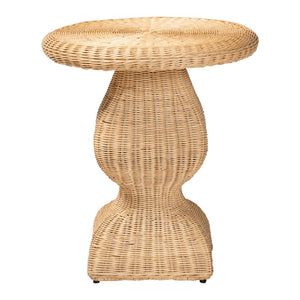 Bali & Pari Hideo Handwoven Rattan Sculptural Side Table Boho Hourglass Pedestal