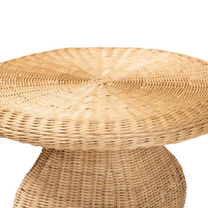 Bali & Pari Hideo Handwoven Rattan Sculptural Side Table Boho Hourglass Pedestal