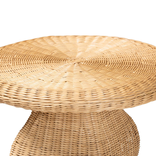 Bali & Pari Hideo Handwoven Rattan Sculptural Side Table Boho Hourglass Pedestal