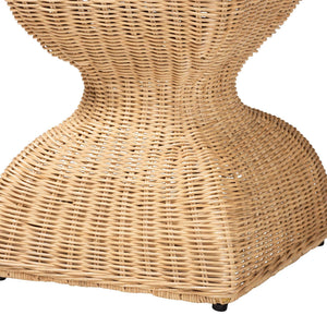 Bali & Pari Hideo Handwoven Rattan Sculptural Side Table Boho Hourglass Pedestal