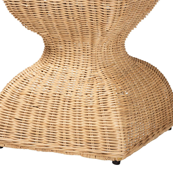 Bali & Pari Hideo Handwoven Rattan Sculptural Side Table Boho Hourglass Pedestal