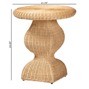 Bali & Pari Hideo Handwoven Rattan Sculptural Side Table Boho Hourglass Pedestal