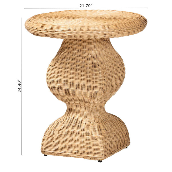 Bali & Pari Hideo Handwoven Rattan Sculptural Side Table Boho Hourglass Pedestal