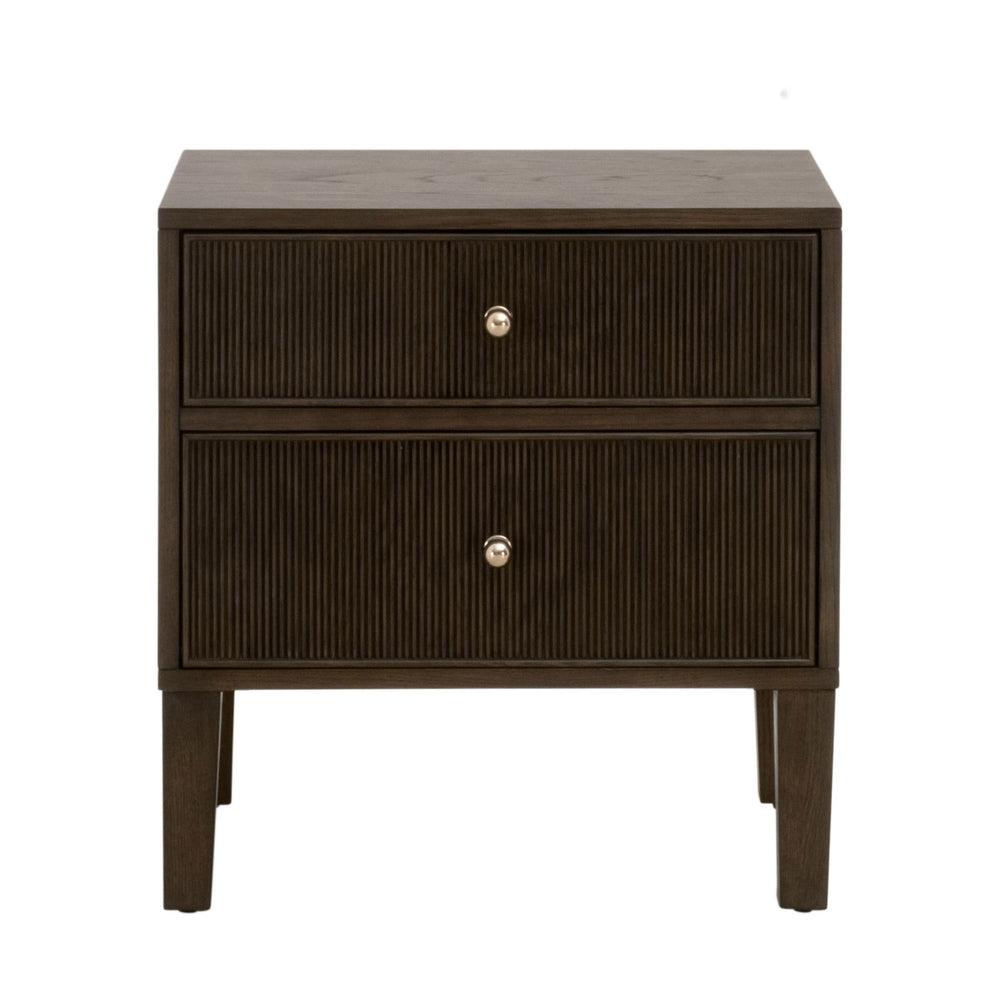 Essentials For Living Highland 2-drawer Nightstand - Elegant Dutch Brown Oak Finish With Brass Knobs & Fluted Detailing Dutch Brown Oak Solid Oak Wood,Mdf,Oak Veneer,Iron 5256.Db-oak