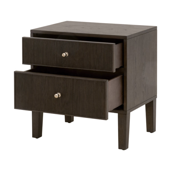 Essentials For Living Highland 2-drawer Nightstand - Elegant Dutch Brown Oak Finish With Brass Knobs & Fluted Detailing Dutch Brown Oak Solid Oak Wood,Mdf,Oak Veneer,Iron 5256.Db-oak