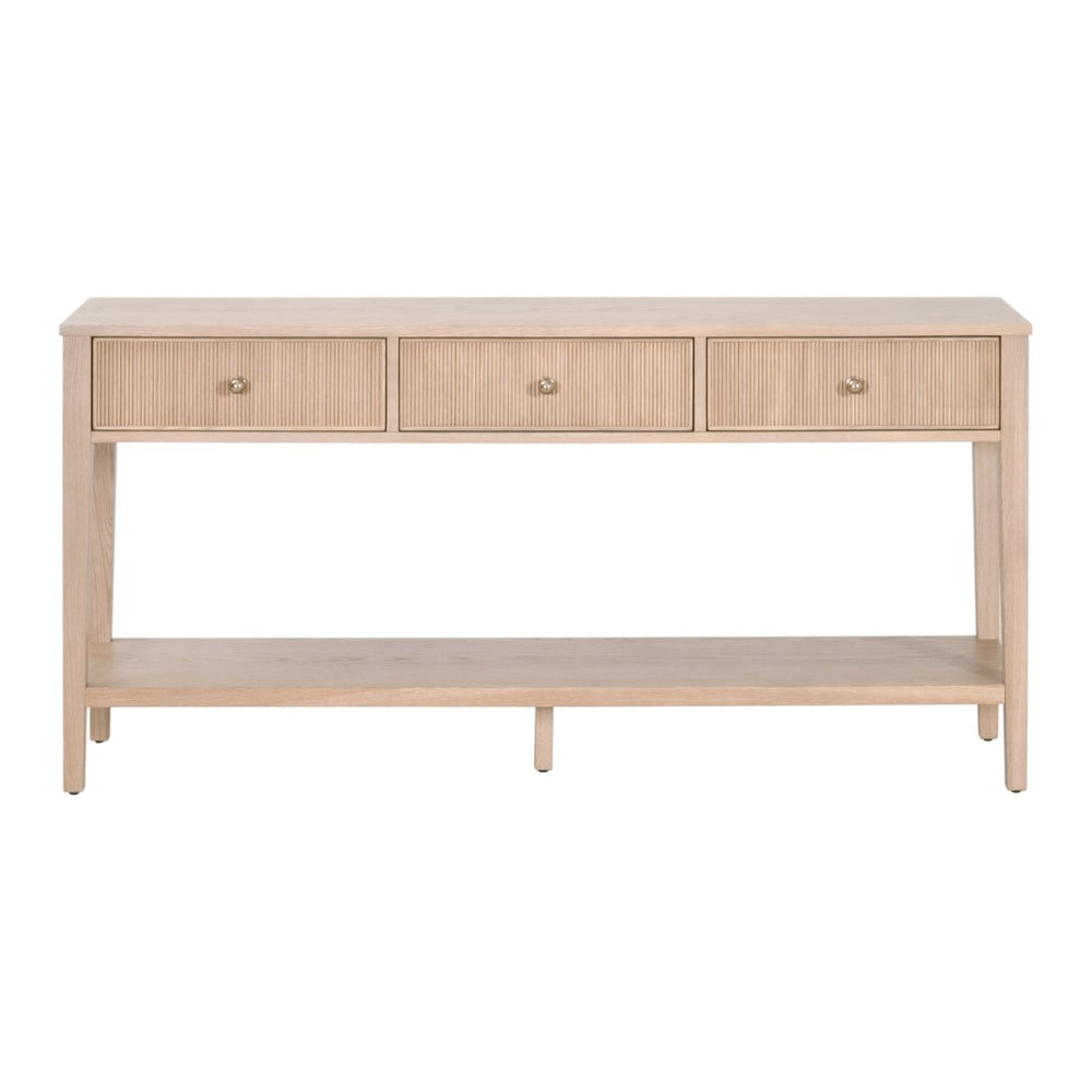 Essentials For Living Highland 3-drawer Console Table - Elegant Oak Design With Fluted Fronts & Brass Knobs For Modern Homes Natural Oak Solid Oak Wood,Mdf,Oak Veneer,Iron 5268.Nat-oak