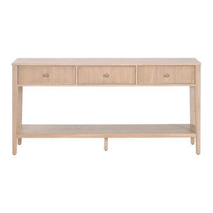 Essentials For Living Highland 3-drawer Console Table - Elegant Oak Design With Fluted Fronts & Brass Knobs For Modern Homes Natural Oak Solid Oak Wood,Mdf,Oak Veneer,Iron 5268.Nat-oak