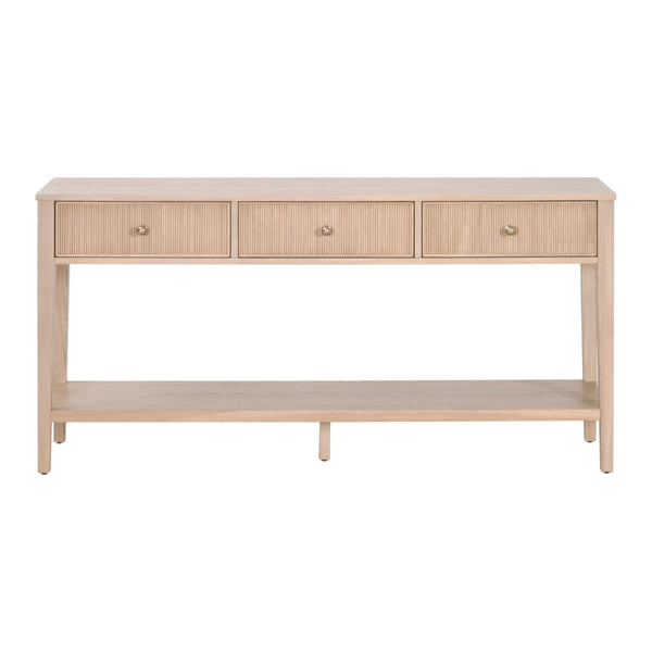 Essentials For Living Highland 3-drawer Console Table - Elegant Oak Design With Fluted Fronts & Brass Knobs For Modern Homes Natural Oak Solid Oak Wood,Mdf,Oak Veneer,Iron 5268.Nat-oak