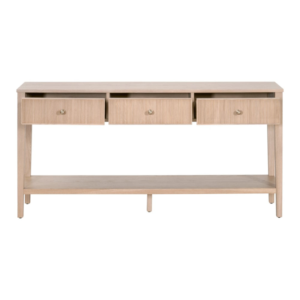 Essentials For Living Highland 3-drawer Console Table - Elegant Oak Design With Fluted Fronts & Brass Knobs For Modern Homes Natural Oak Solid Oak Wood,Mdf,Oak Veneer,Iron 5268.Nat-oak