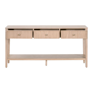Essentials For Living Highland 3-drawer Console Table - Elegant Oak Design With Fluted Fronts & Brass Knobs For Modern Homes Natural Oak Solid Oak Wood,Mdf,Oak Veneer,Iron 5268.Nat-oak