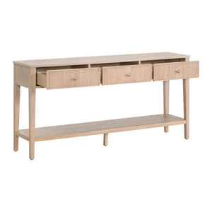 Essentials For Living Highland 3-drawer Console Table - Elegant Oak Design With Fluted Fronts & Brass Knobs For Modern Homes Natural Oak Solid Oak Wood,Mdf,Oak Veneer,Iron 5268.Nat-oak