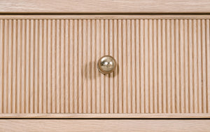 Essentials For Living Highland 3-drawer Console Table - Elegant Oak Design With Fluted Fronts & Brass Knobs For Modern Homes Natural Oak Solid Oak Wood,Mdf,Oak Veneer,Iron 5268.Nat-oak