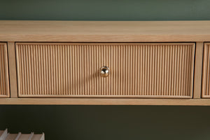 Essentials For Living Highland 3-drawer Console Table - Elegant Oak Design With Fluted Fronts & Brass Knobs For Modern Homes Natural Oak Solid Oak Wood,Mdf,Oak Veneer,Iron 5268.Nat-oak