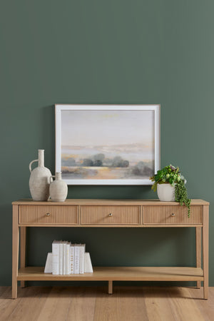 Essentials For Living Highland 3-drawer Console Table - Elegant Oak Design With Fluted Fronts & Brass Knobs For Modern Homes Natural Oak Solid Oak Wood,Mdf,Oak Veneer,Iron 5268.Nat-oak