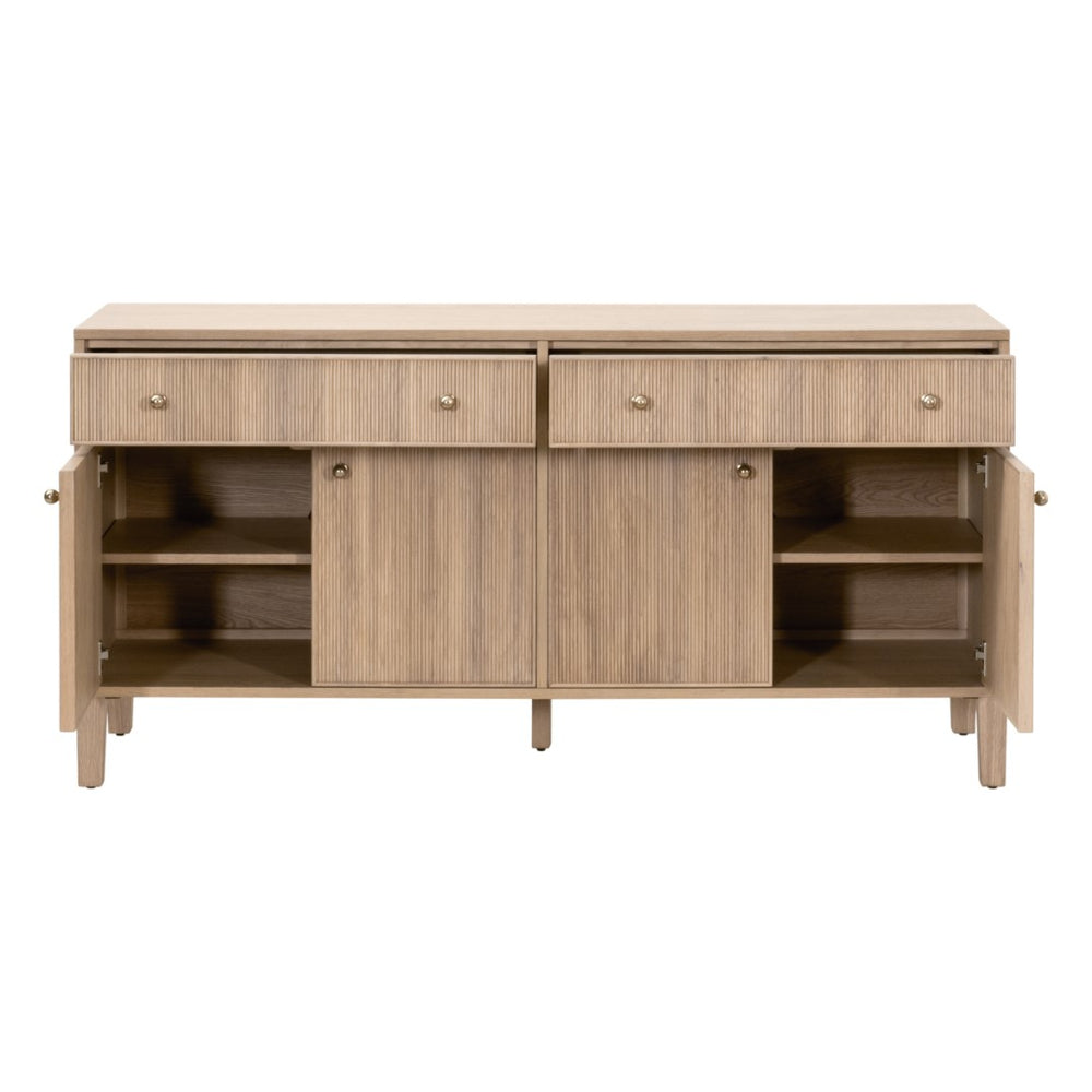 Essentials For Living Highland Media Sideboard - Timeless Oak Storage With Dovetail Joinery & Elegant Brass Knobs, 63" Wide Natural Oak Solid Oak Wood,Oak Veneer,Iron,Felt 5264.Nat-oak