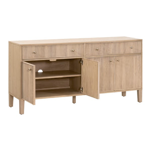 Essentials For Living Highland Media Sideboard - Timeless Oak Storage With Dovetail Joinery & Elegant Brass Knobs, 63" Wide Natural Oak Solid Oak Wood,Oak Veneer,Iron,Felt 5264.Nat-oak
