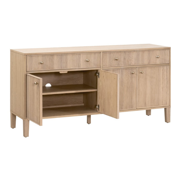 Essentials For Living Highland Media Sideboard - Timeless Oak Storage With Dovetail Joinery & Elegant Brass Knobs, 63" Wide Natural Oak Solid Oak Wood,Oak Veneer,Iron,Felt 5264.Nat-oak