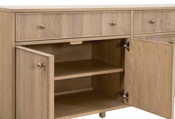 Essentials For Living Highland Media Sideboard - Timeless Oak Storage With Dovetail Joinery & Elegant Brass Knobs, 63" Wide Natural Oak Solid Oak Wood,Oak Veneer,Iron,Felt 5264.Nat-oak