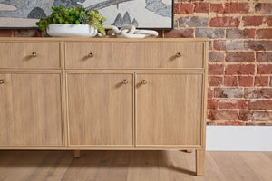 Essentials For Living Highland Media Sideboard - Timeless Oak Storage With Dovetail Joinery & Elegant Brass Knobs, 63" Wide Natural Oak Solid Oak Wood,Oak Veneer,Iron,Felt 5264.Nat-oak