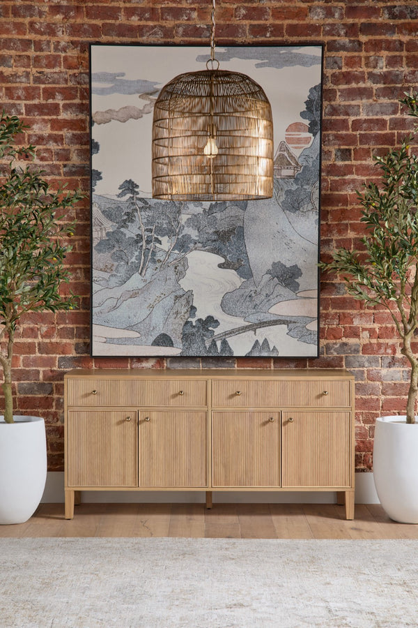 Essentials For Living Highland Media Sideboard - Timeless Oak Storage With Dovetail Joinery & Elegant Brass Knobs, 63" Wide Natural Oak Solid Oak Wood,Oak Veneer,Iron,Felt 5264.Nat-oak