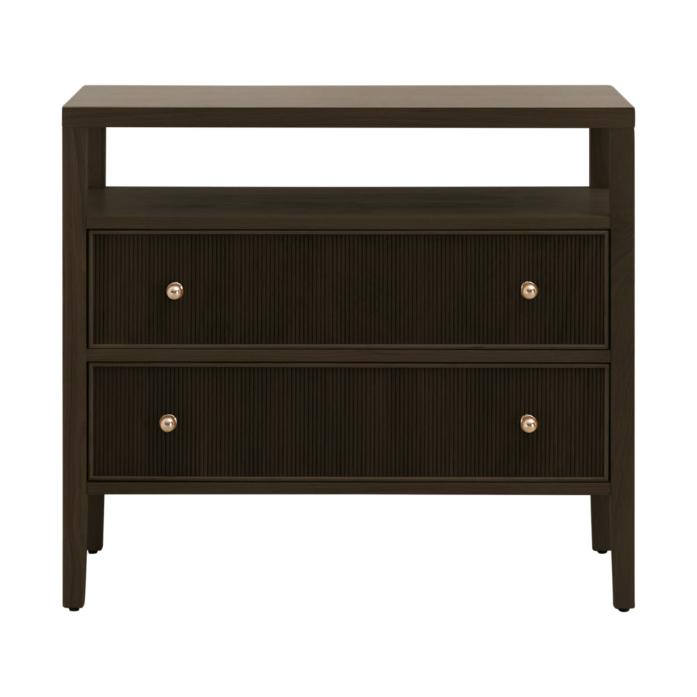 Essentials For Living Highland Open Shelf Nightstand With 2 Drawers, Elegant Storage & Stylish Design For Any Bedroom Dutch Brown Oak,Polished Brass Solid Oak Wood,Mdf,Oak Veneer,Iron 5257.Db-oak