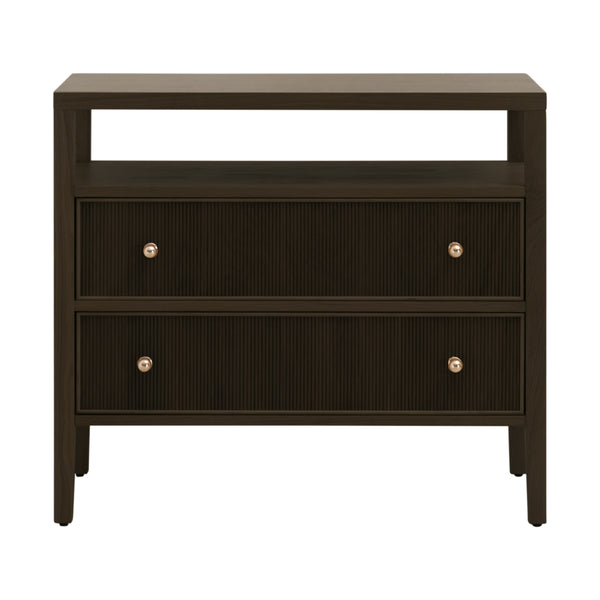 Essentials For Living Highland Open Shelf Nightstand With 2 Drawers, Elegant Storage & Stylish Design For Any Bedroom Dutch Brown Oak,Polished Brass Solid Oak Wood,Mdf,Oak Veneer,Iron 5257.Db-oak