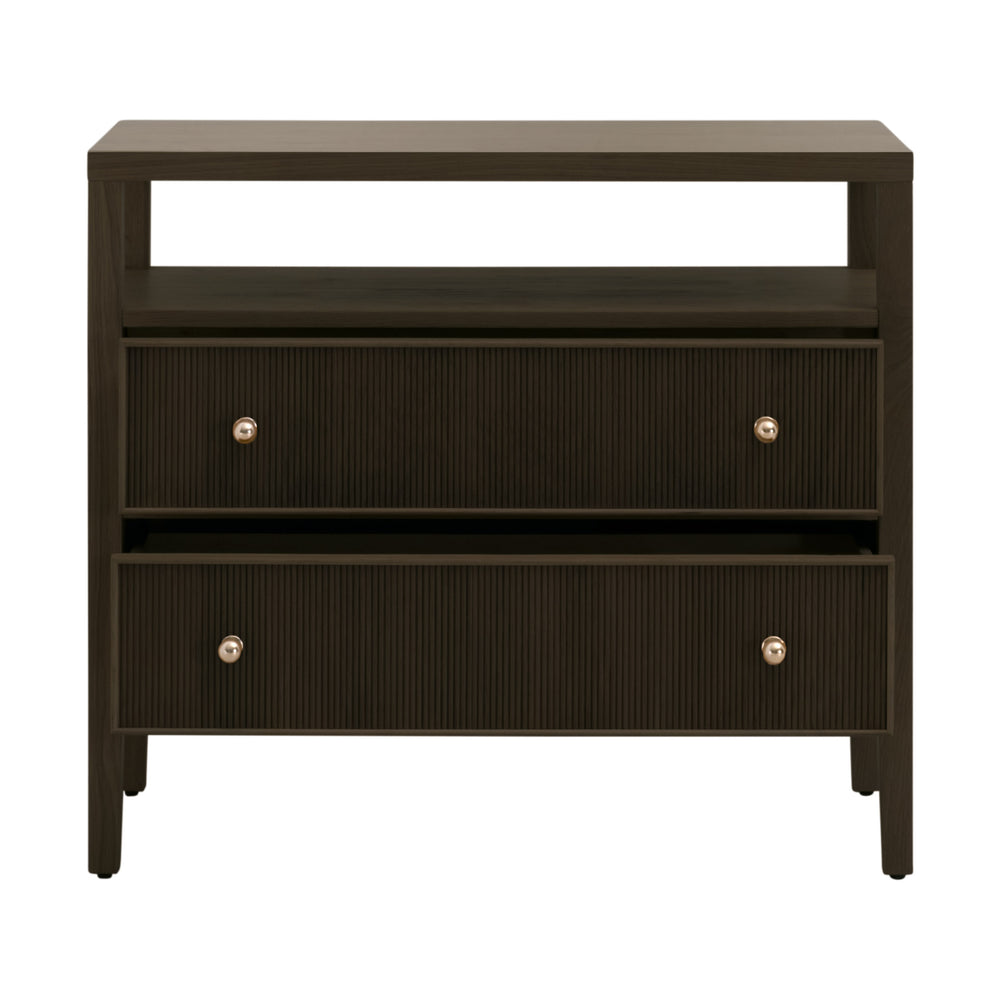 Essentials For Living Highland Open Shelf Nightstand With 2 Drawers, Elegant Storage & Stylish Design For Any Bedroom Dutch Brown Oak,Polished Brass Solid Oak Wood,Mdf,Oak Veneer,Iron 5257.Db-oak