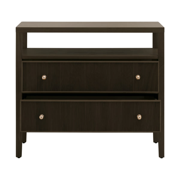 Essentials For Living Highland Open Shelf Nightstand With 2 Drawers, Elegant Storage & Stylish Design For Any Bedroom Dutch Brown Oak,Polished Brass Solid Oak Wood,Mdf,Oak Veneer,Iron 5257.Db-oak