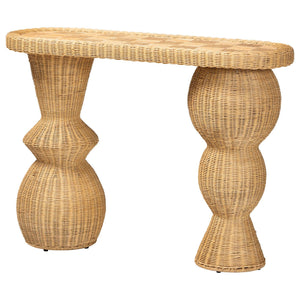 Baxton Studio Bali & Pari Hisao Handcrafted Rattan Oval Console Table with Sculptural Pedestal Base Hisao-Natural Rattan-Console Table