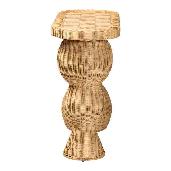 Bali & Pari Hisao Handcrafted Rattan Oval Console Table with Sculptural Pedestal Base