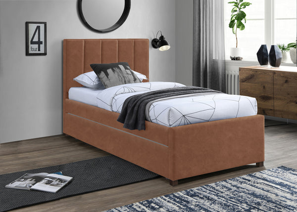 Hudson Cognac Vegan Leather Twin Trundle Bed HudsonCognac-T Meridian Furniture