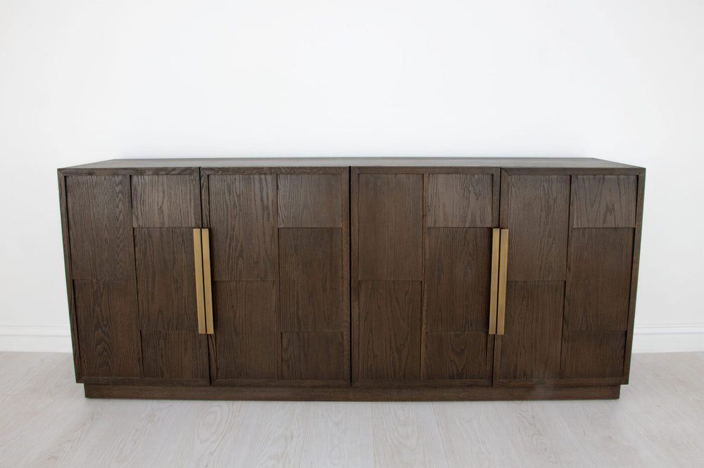 Zeugma Hugo Modern Dark Brown Buffet With 4 Spacious Drawers, Solid Wood, Durable Finish, 79” Wide Dark Brown Modern Finish Solid Wood Hugo Buffet