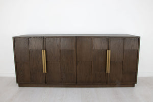 Zeugma Hugo Modern Dark Brown Buffet With 4 Spacious Drawers, Solid Wood, Durable Finish, 79” Wide Dark Brown Modern Finish Solid Wood Hugo Buffet