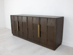 Zeugma Hugo Modern Dark Brown Buffet With 4 Spacious Drawers, Solid Wood, Durable Finish, 79” Wide Dark Brown Modern Finish Solid Wood Hugo Buffet