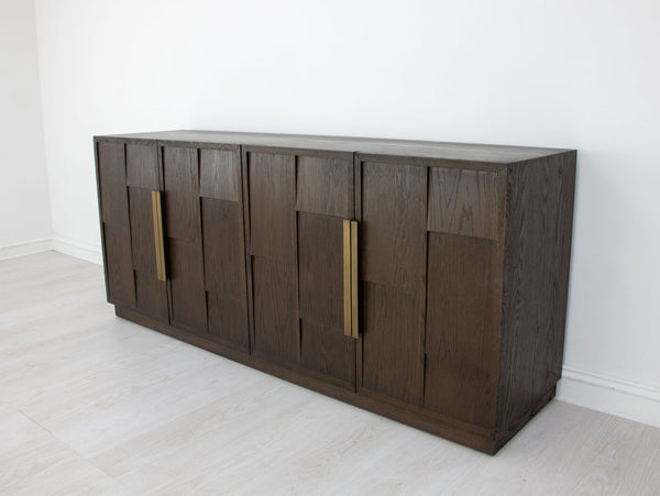 Zeugma Hugo Modern Dark Brown Buffet With 4 Spacious Drawers, Solid Wood, Durable Finish, 79” Wide Dark Brown Modern Finish Solid Wood Hugo Buffet