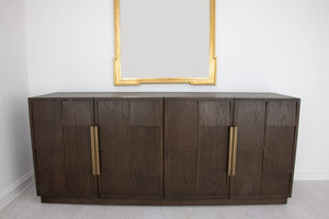Zeugma Hugo Modern Dark Brown Buffet With 4 Spacious Drawers, Solid Wood, Durable Finish, 79” Wide Dark Brown Modern Finish Solid Wood Hugo Buffet