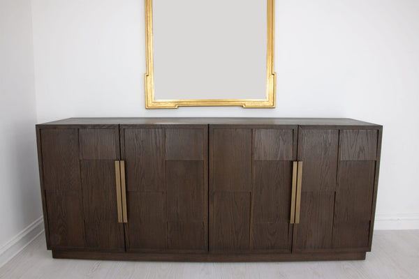 Zeugma Hugo Modern Dark Brown Buffet With 4 Spacious Drawers, Solid Wood, Durable Finish, 79” Wide Dark Brown Modern Finish Solid Wood Hugo Buffet