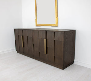 Zeugma Hugo Modern Dark Brown Buffet With 4 Spacious Drawers, Solid Wood, Durable Finish, 79” Wide Dark Brown Modern Finish Solid Wood Hugo Buffet