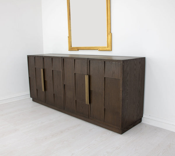 Zeugma Hugo Modern Dark Brown Buffet With 4 Spacious Drawers, Solid Wood, Durable Finish, 79” Wide Dark Brown Modern Finish Solid Wood Hugo Buffet