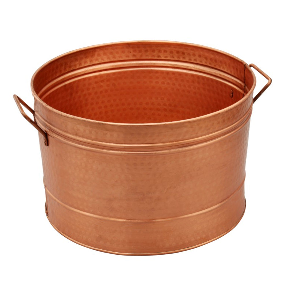 Benzara Hammered Pattern Galvanized Farmhouse Style Tub, Copper Copper Metal I305-hgm008