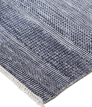 Feizy Rugs Janson Hand Knotted Wool Viscose Round Rug with Striped High Low Texture for Living Rooms I92I6062NVYSLVN80