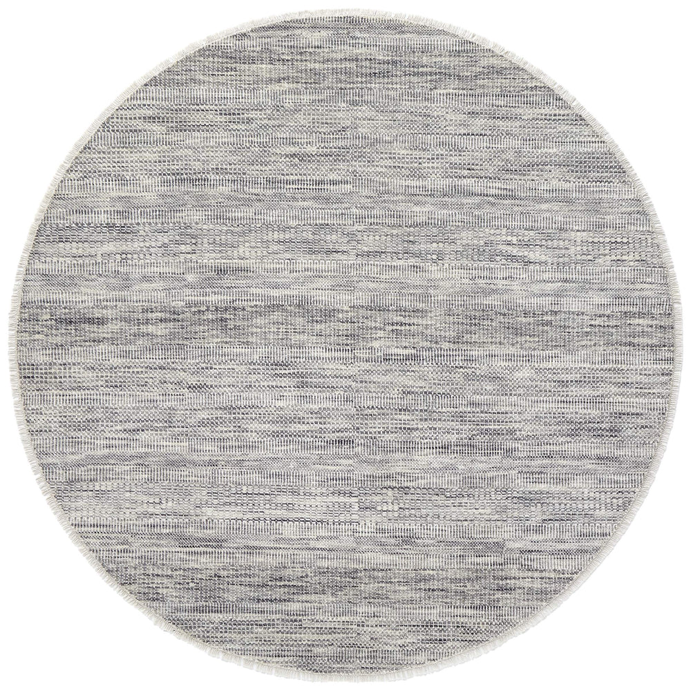 Feizy Rugs Janson Hand-Knotted Wool Viscose Round Rug Transitional Stripe Silver Neutral Accent I92I6063GRYSLVN80