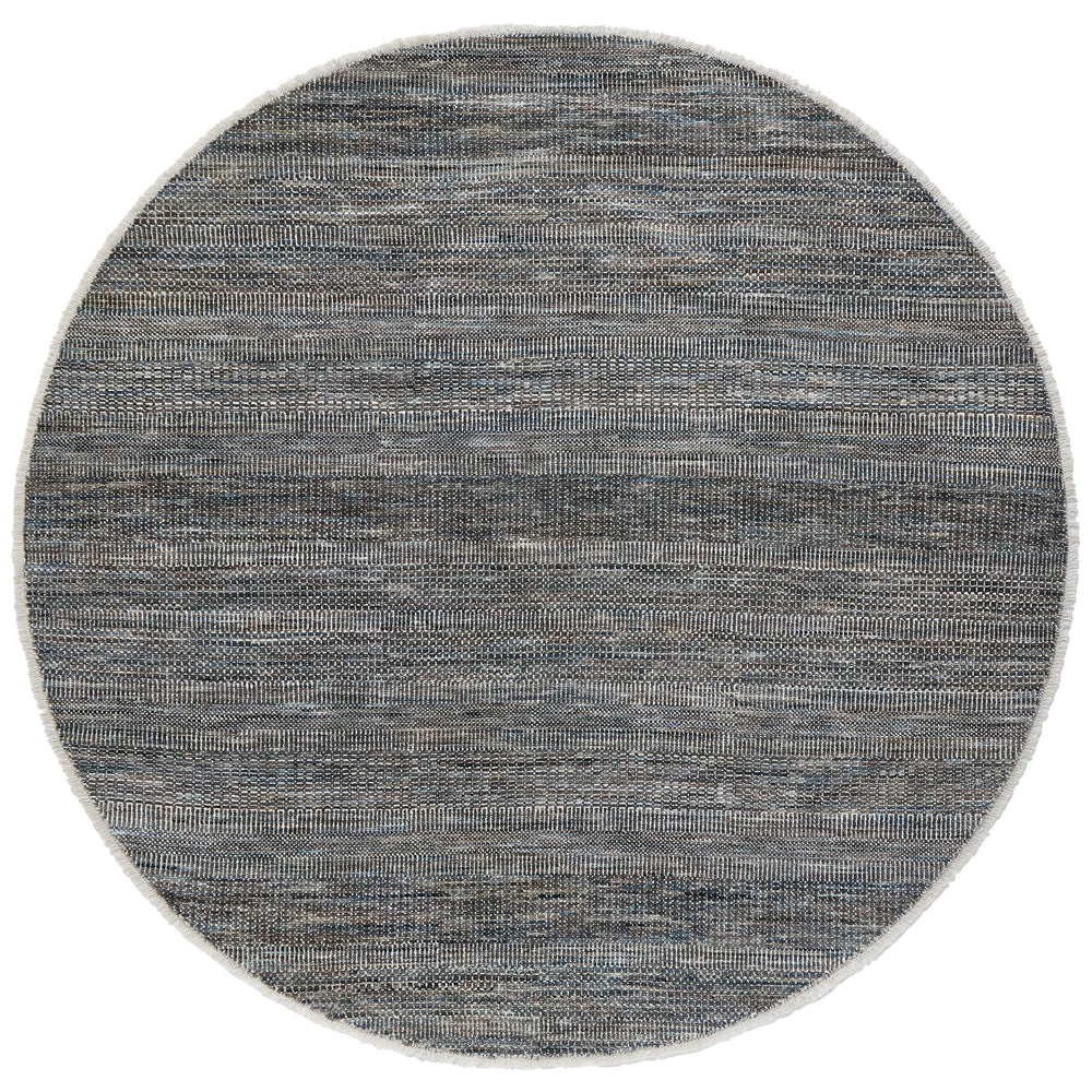 Feizy Rugs Janson Hand Knotted Wool Viscose Round Rug Striped High Low Pile Neutral Gray I92I6065DGY000N80