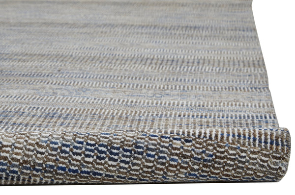 Feizy Rugs Janson Hand Knotted Wool Viscose Round Rug Striped High Low Pile Neutral Gray I92I6065DGY000N80