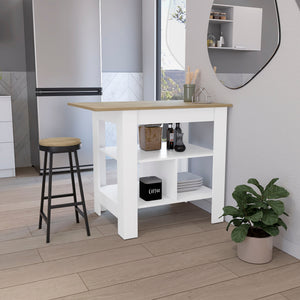 English Elm Kitchen Island with Spacious Countertop and 3 Open Shelves for Stylish Cooking and Extra Storage Multicolor 44.88 L x 32.67 W x 4.33 H B097133001