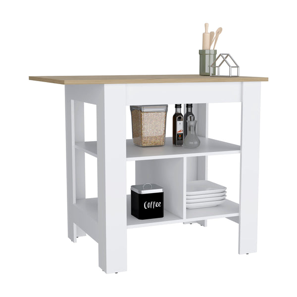 English Elm Kitchen Island with Spacious Countertop and 3 Open Shelves for Stylish Cooking and Extra Storage Multicolor 44.88 L x 32.67 W x 4.33 H B097133001