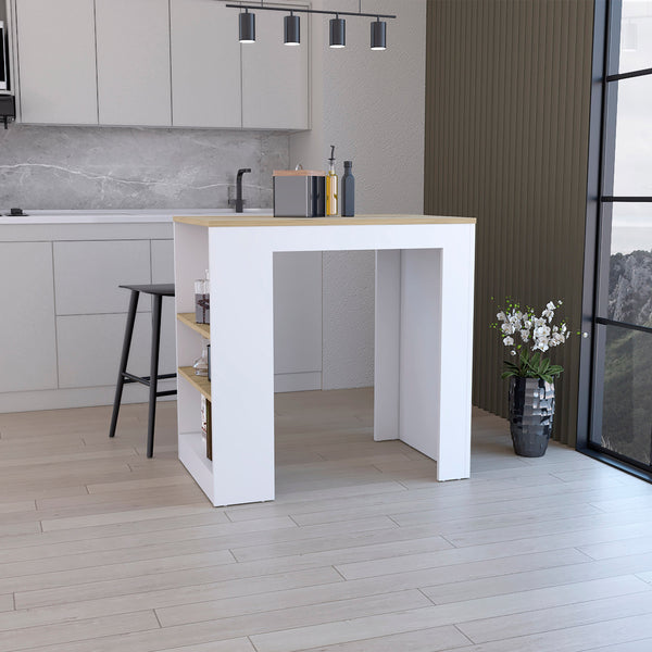 English Elm Kitchen Island with Spacious Countertop and 3 Open Shelves for Stylish Cooking and Extra Storage Multicolor 40.94 L x 31.88 W x 4.72 H B097133053