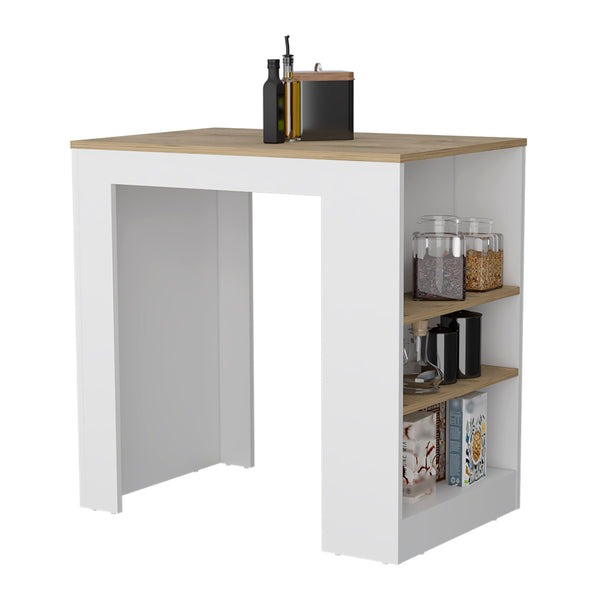 English Elm Kitchen Island with Spacious Countertop and 3 Open Shelves for Stylish Cooking and Extra Storage Multicolor 40.94 L x 31.88 W x 4.72 H B097133053
